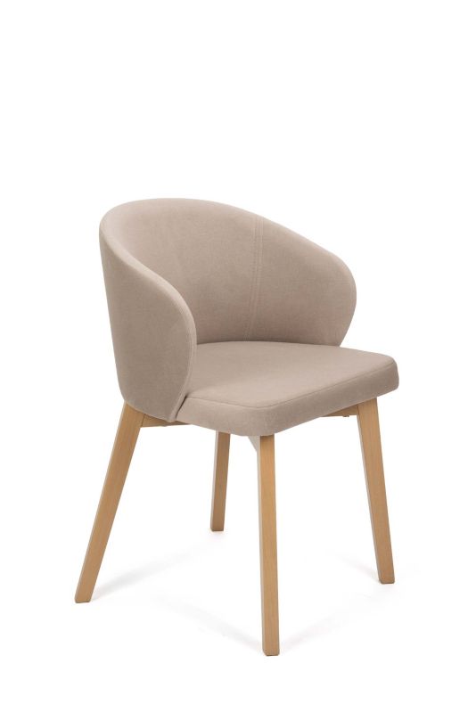 Flavio 5 krzesło tapicerowane beżowe nogi dąb sonoma