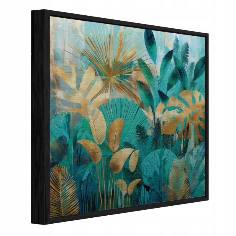Obraz W Ramie WALLARENA Do Sypialni Salonu Na Metalu Liście Abstrakcja Dżungla Zielony 30x30 cm ADS16376S1 1 szt.