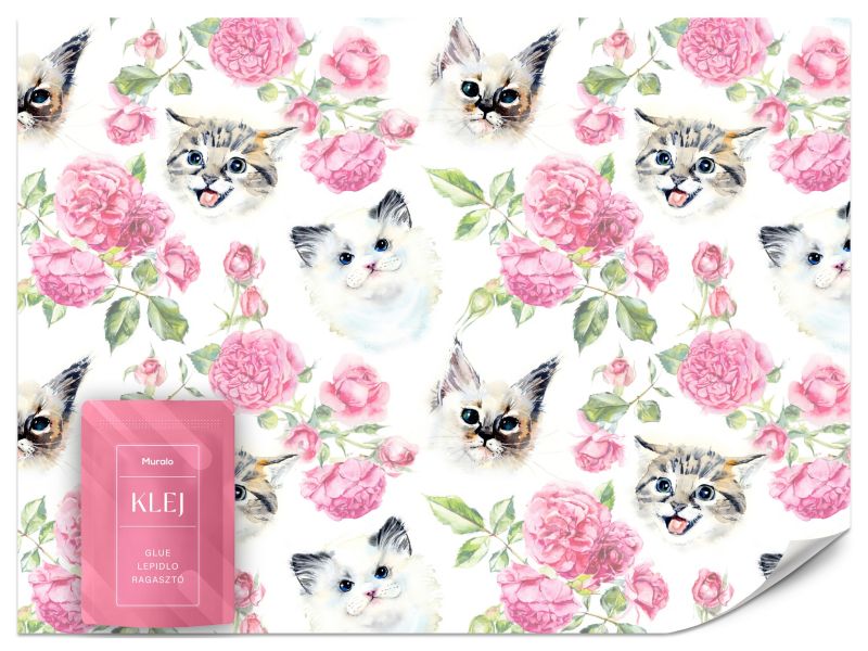 Fototapeta Muralo Kotki Z Kwiatami Kolorowa Dekoracja Do Sypialni Nowoczesny 250x175 cm 1szt.