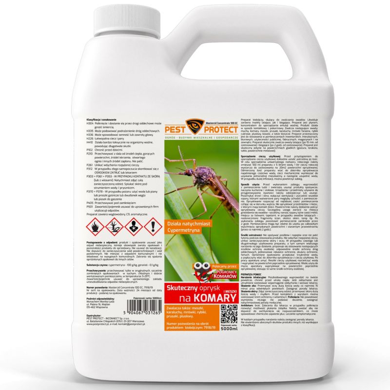 Oprysk na Komary Kleszcze Meszki PEST PROTECT 5L Środek do Ogrodu na Działkę Koncentrat, 1szt.