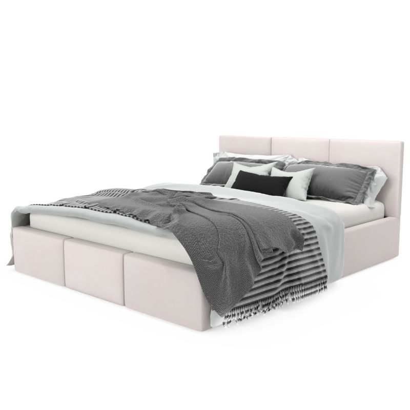 Łóżko Muralo Tapicerowane z Pojemnikiem Kremowe 180x200x110 cm 1szt.