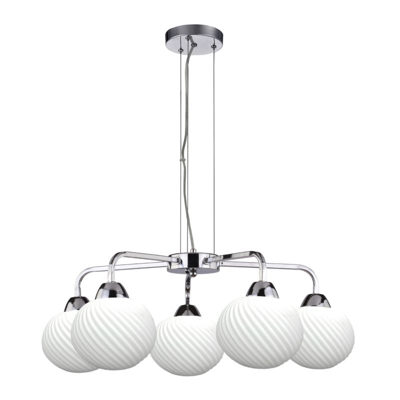 Lampa sufitowa białe ryflowane klosze Candellux Madryt chromowana 5xE27x60W IP20 wym:140x55x55cm - 1 szt.