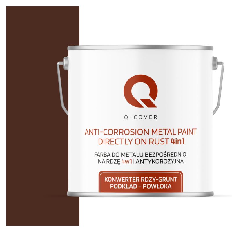 Farba do Metalu Prosto na Rdzę 4w1 Q-Cover Brązowy ciepły RAL8016 Mat 5L