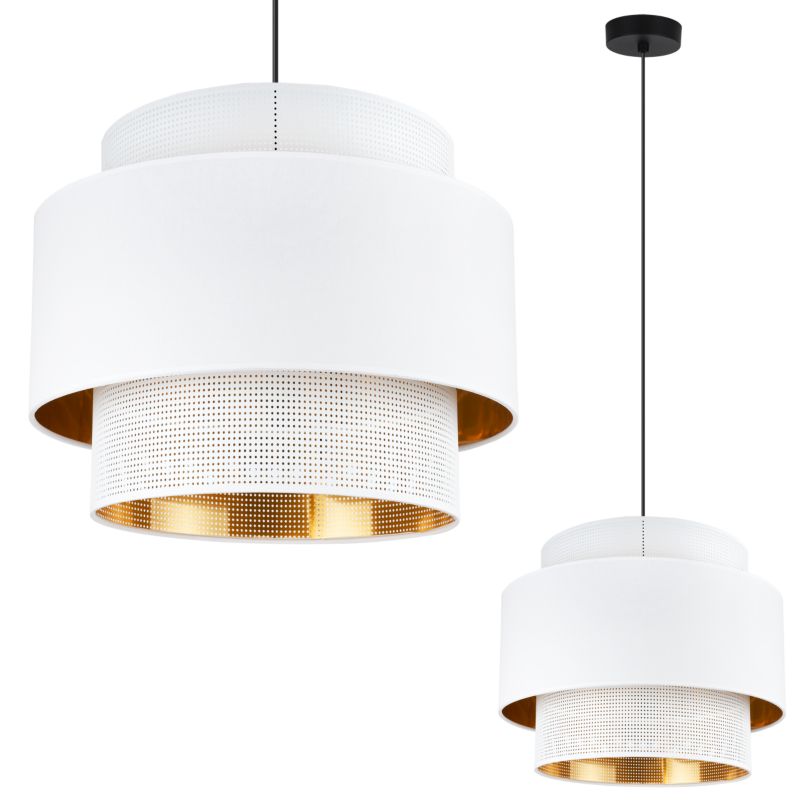 Lampa sufitowa wisząca Light Home LH Asti Trio 1x E27 60W klosz siatka 35cm biały/złoty podstwa czarna 1szt.