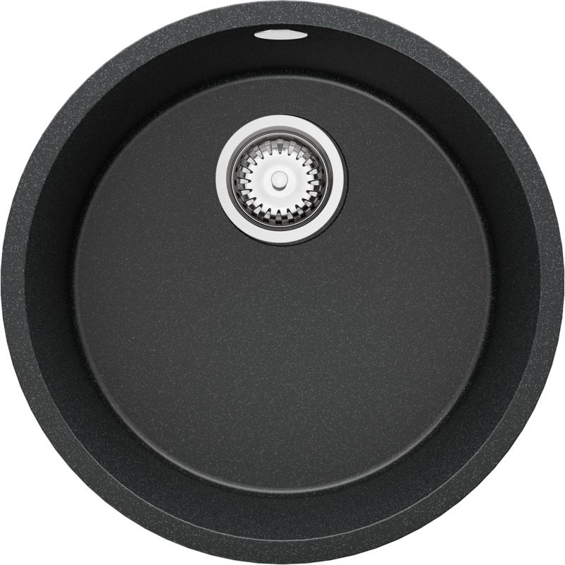 Zlewozmywak Okrągły Valetta Slim PRIMAGRAN Nablatowy 46x46cm do szafki od 50cm, Grafitowy + Syfon, S003, 1 szt.