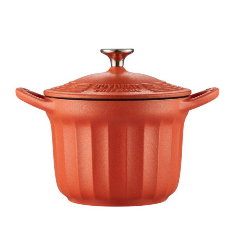 Naczynie żeliwne emaliowane BUYDEEM CP541 1,8 l z pokrywą, retro, idealne do duszenia i pieczenia, czerwone 1 szt.