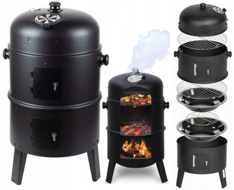 Grill Węglowy FEINZ 3W1 Ogrodowy 75Cm Wędzarnia Wędzarka Pieczenie Na Parze 1 szt.