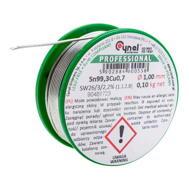 Spoiwo lutownicze bezołowiowe Cynel 1,0 mm 100 g