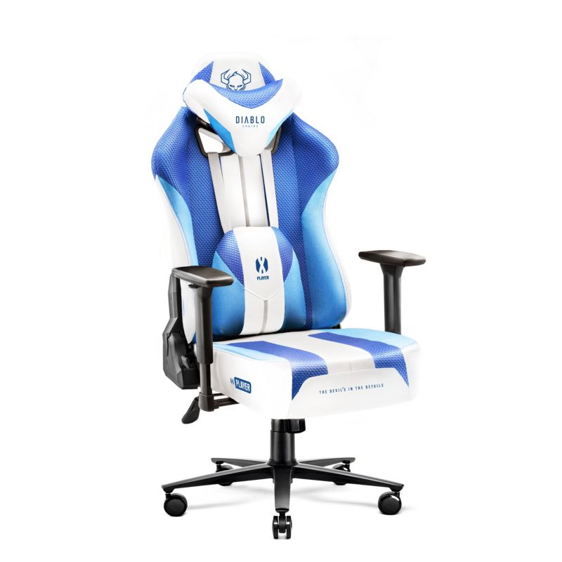 Fotel gamingowy biurowy materiałowy Diablo X-Player 2.0 biało-niebieski 1 szt