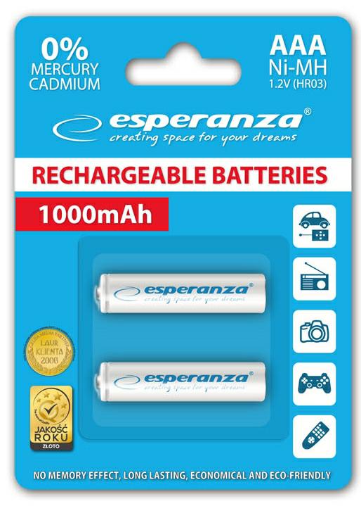 ESPERANZA Akumulator R3 AAA op-2 1000mAh EZA101W BIAŁE - Henryx24