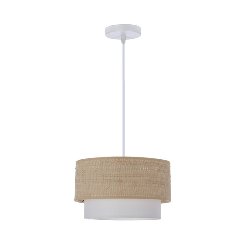Biała lampa wisząca do salonu z abażurem beżowo-białym RITANA