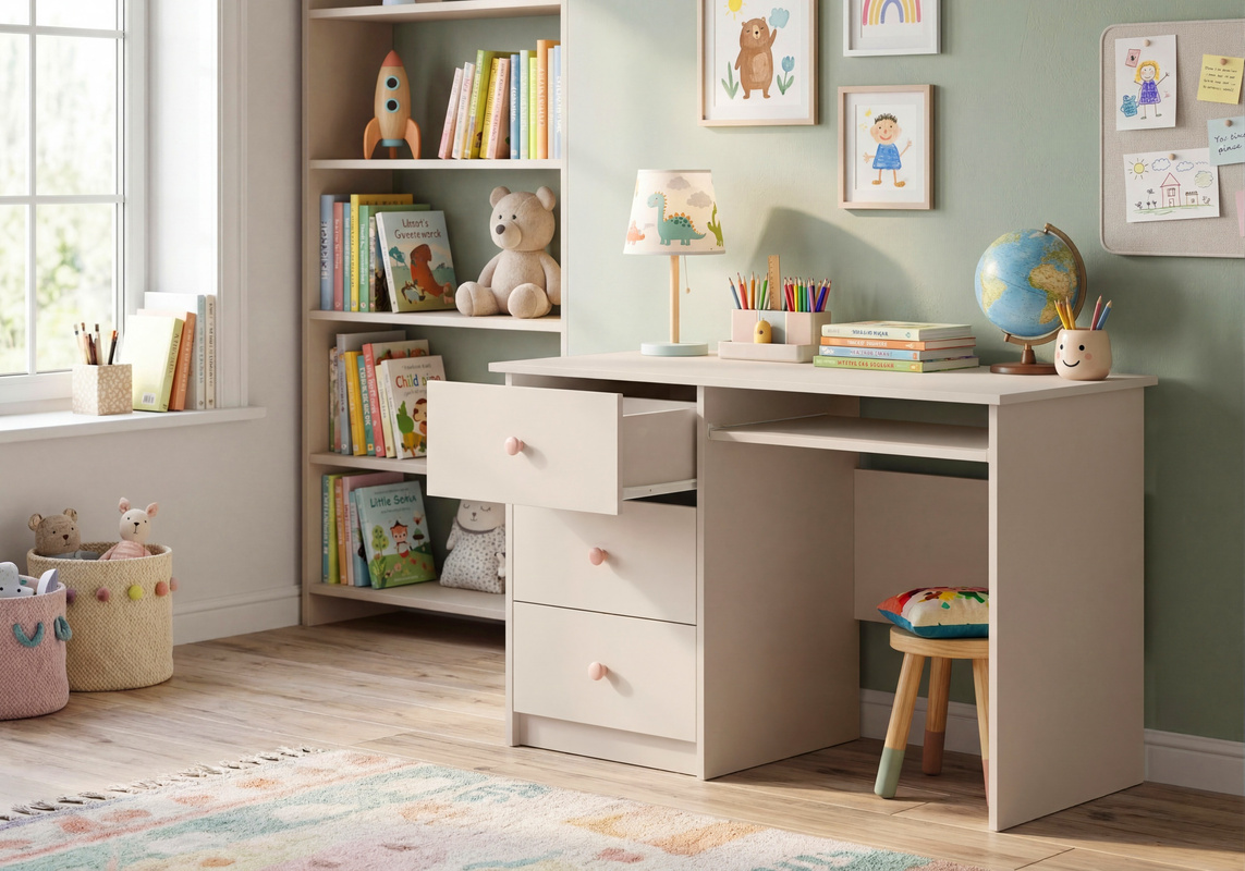 Biurko dziecięce 115 cm z szufladami i półką ORIO kaszmir