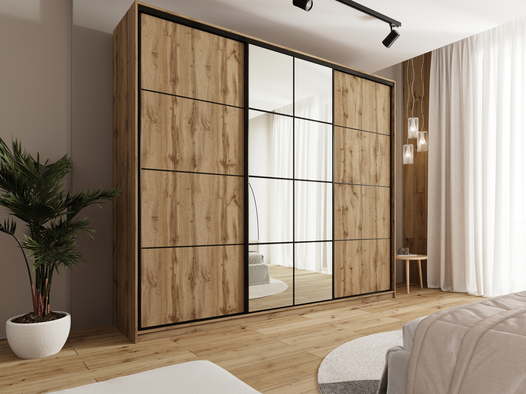 Wysoka szafa przesuwna z lustrem 280 cm EDGE MAX dąb wotan