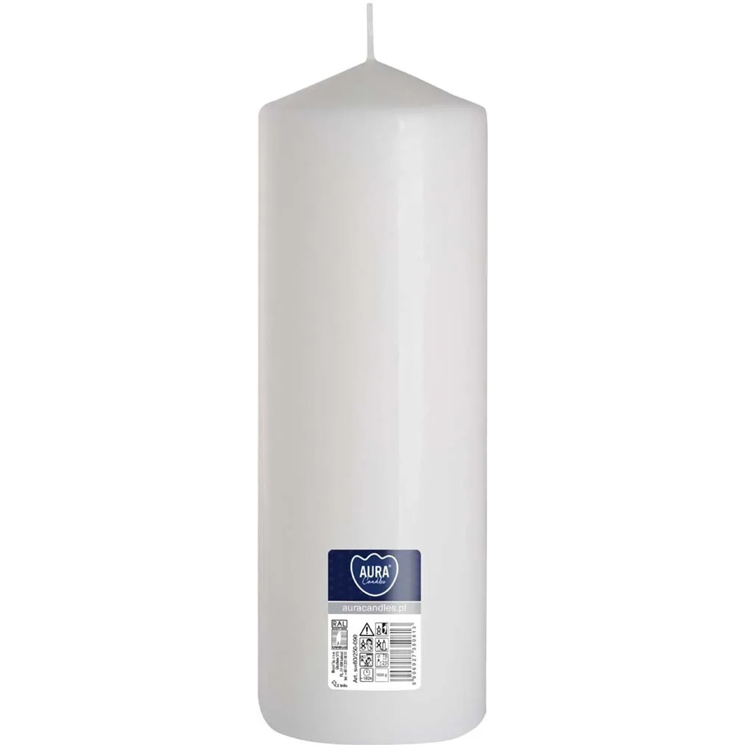 Świeca pieńkowa biała - 8 x 25 cm