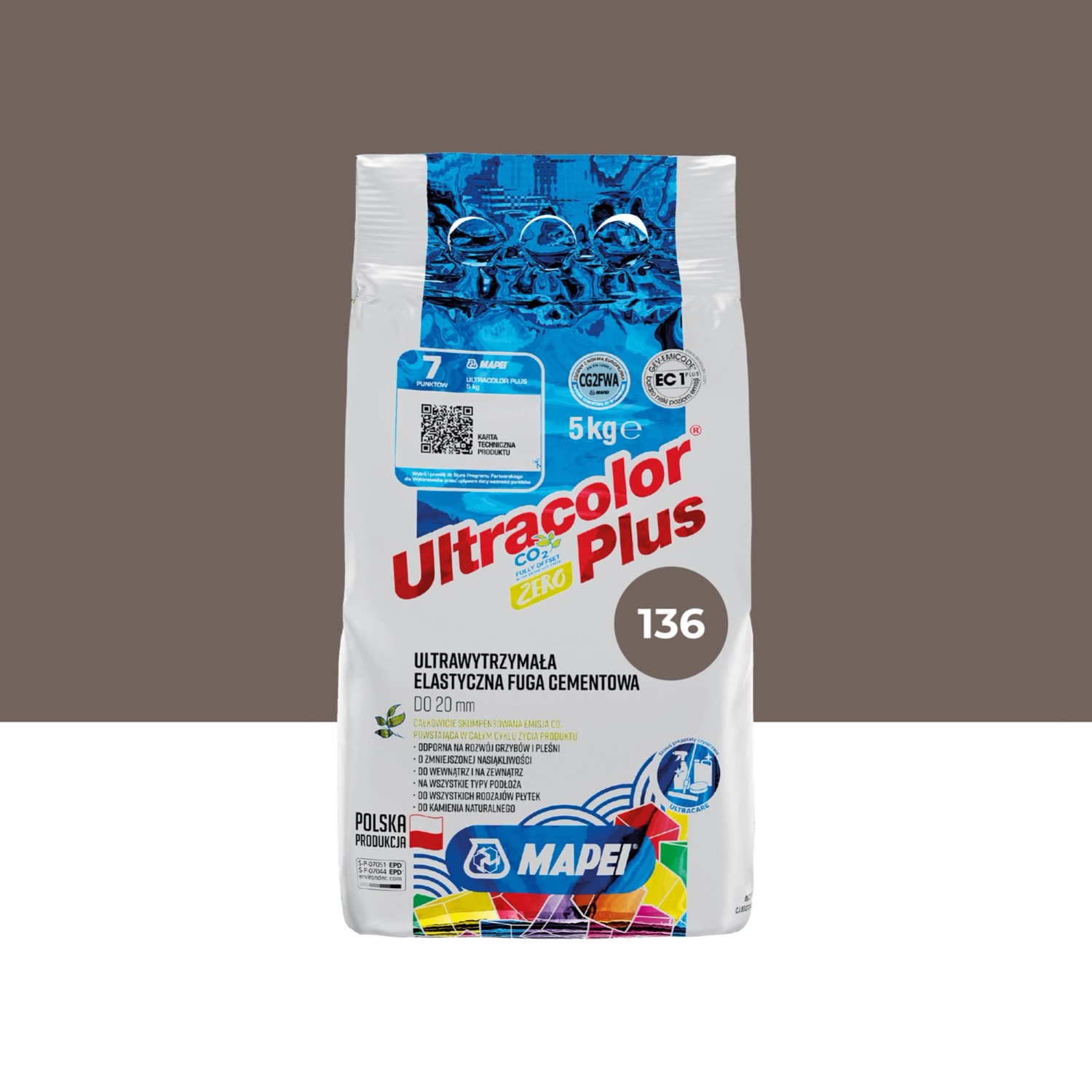 Mapei Fuga elastyczna UltraColor Plus 136 brunatny 5 kg
