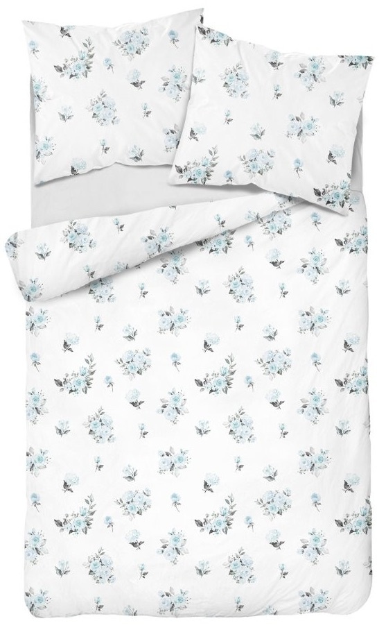 Pościel 140x200 + 2 poszewki | 100% bawełna | niebieskie róże na białym 4555 D
