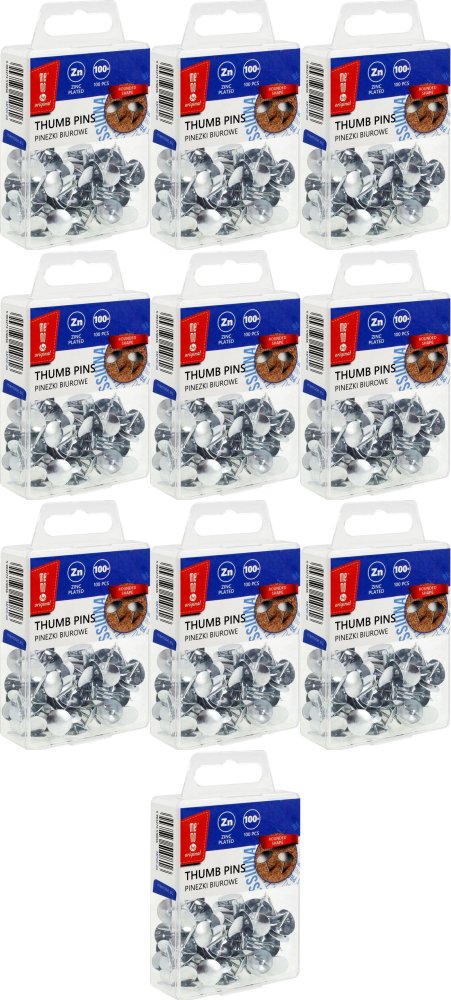 10x Pinezki MemoBe, w pudełku, 100 sztuk, srebrny