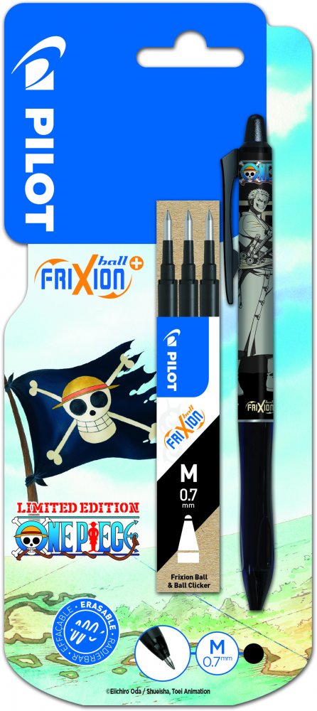 Pióro kulkowe wymazywalne Pilot Frixion Ball+ One Piece, 0.7mm, czarny + wkład, 3 sztuki, czarny