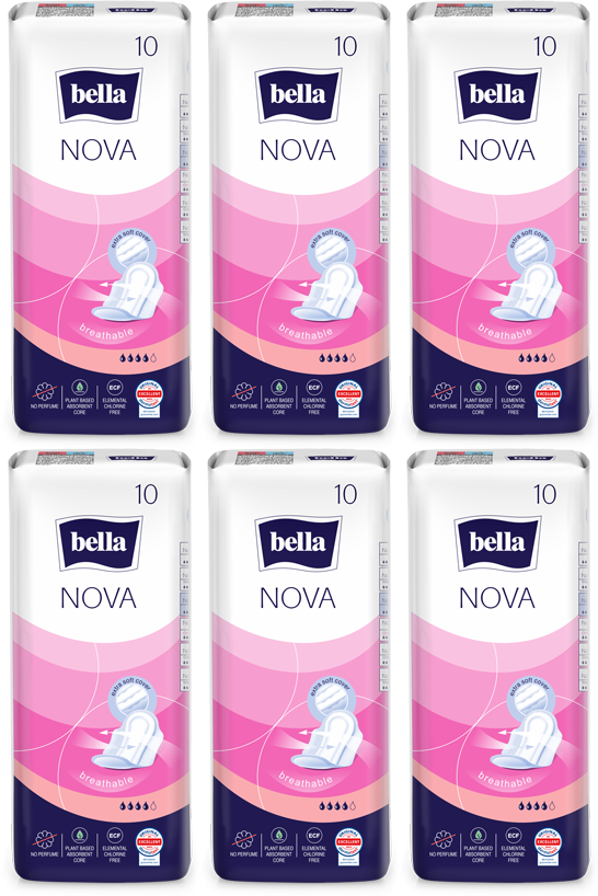 6x Podpaski Bella Nova, ze skrzydełkami, 10 sztuk