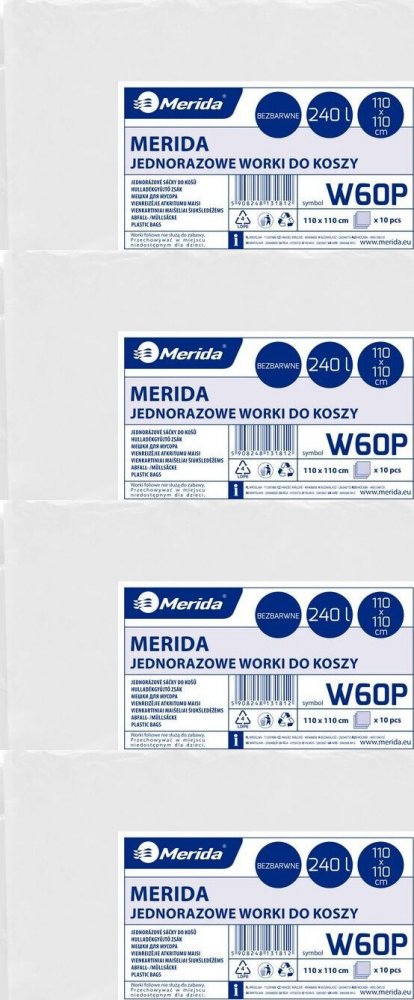 4x Worki na śmieci Merida, na odpady zmieszane, 240l, 10 sztuk, bezbarwny