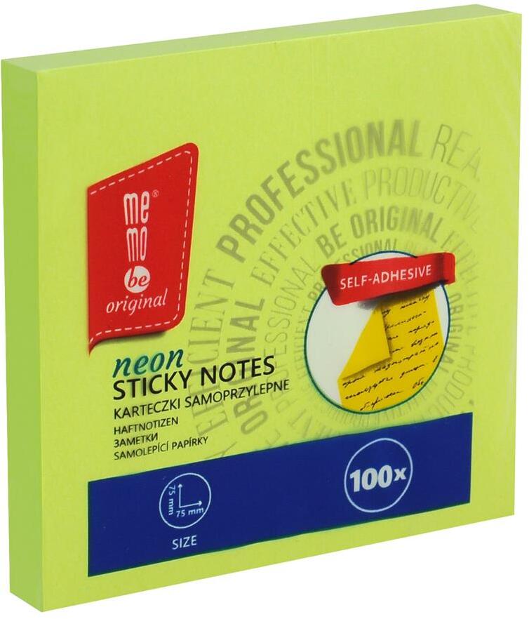 Karteczki samoprzylepne MemoBe, 75x75mm, 100 karteczek, neonowy zielony