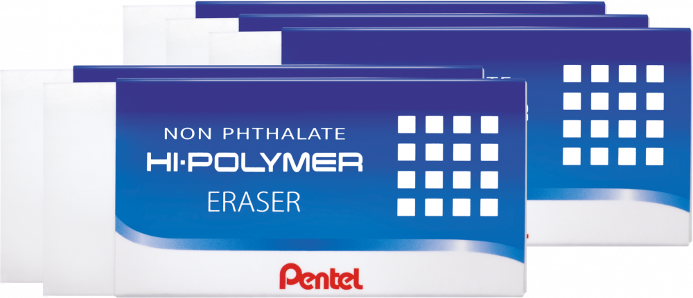 5x Gumka ołówkowa Pentel ZEH Hi-Polymer, 35x16x11.5mm, biały