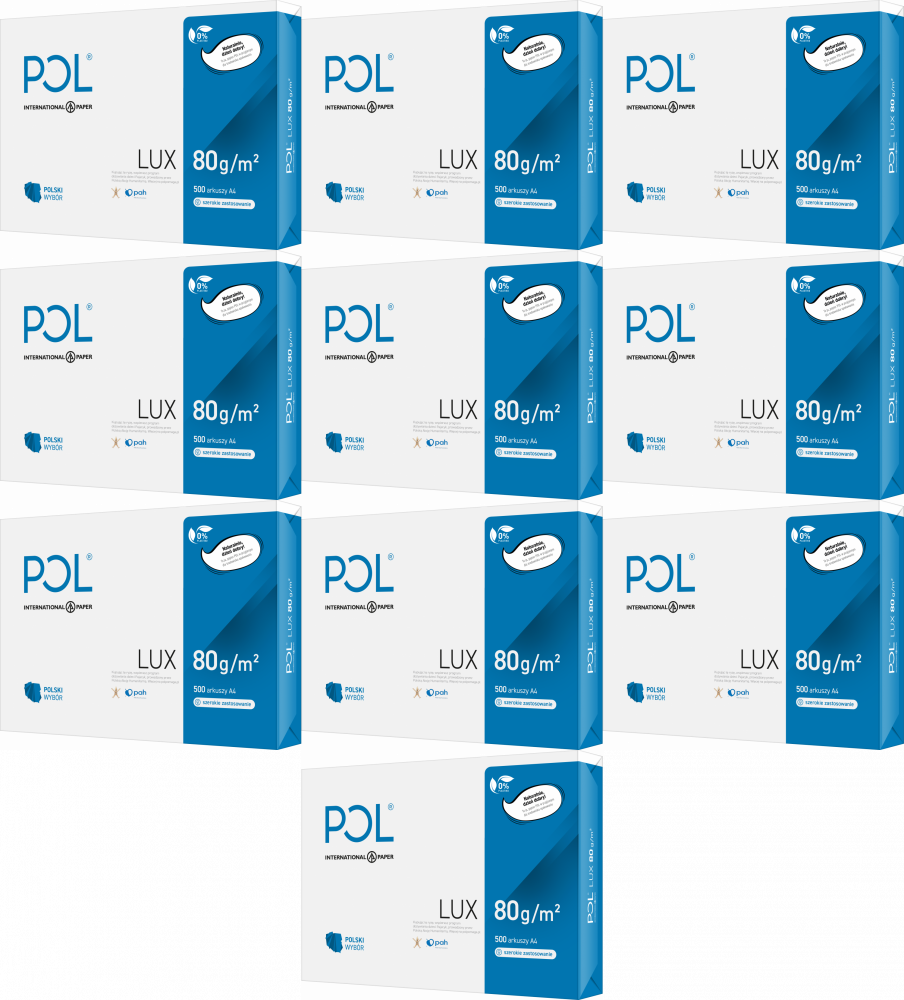 10x Papier ksero ekologiczny Pollux, A4, 80g/m2, 500 arkuszy, biały