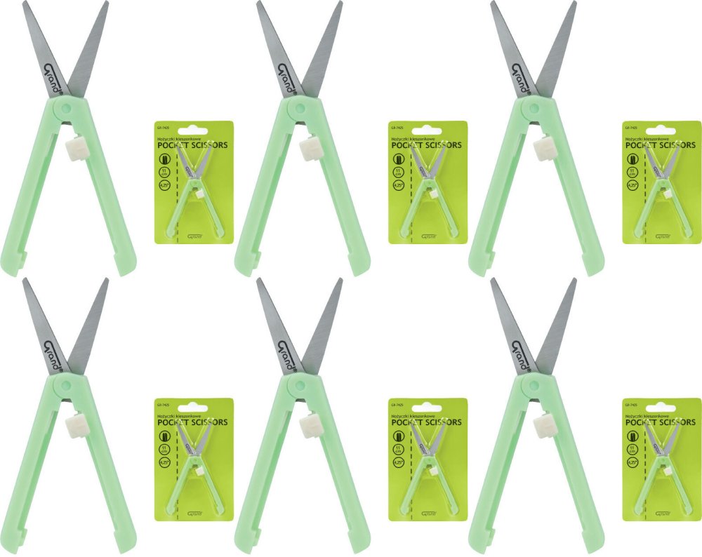 6x Nożyczki kieszonkowe Grand GR-7425, 11cm, zielony