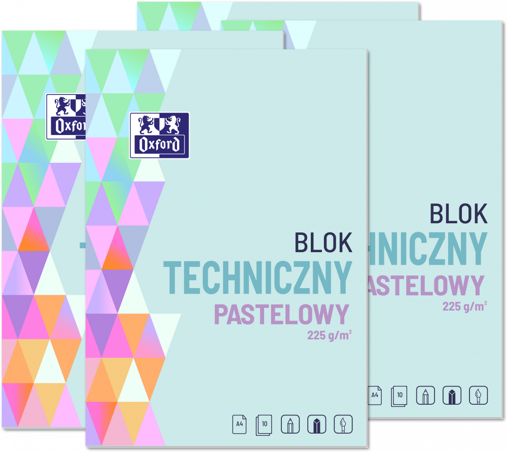 4x Blok techniczny pastelowy Oxford, A4, 10 kartek, kolorowy