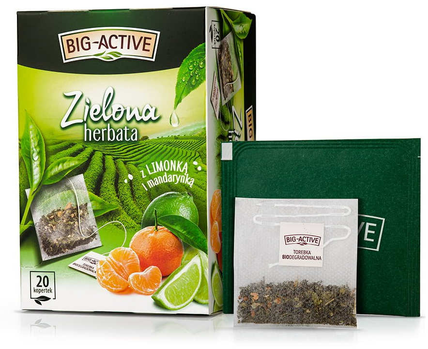 Herbata zielona smakowa w kopertach Big-Active, limonka i mandarynka 20 sztuk x 1,5g