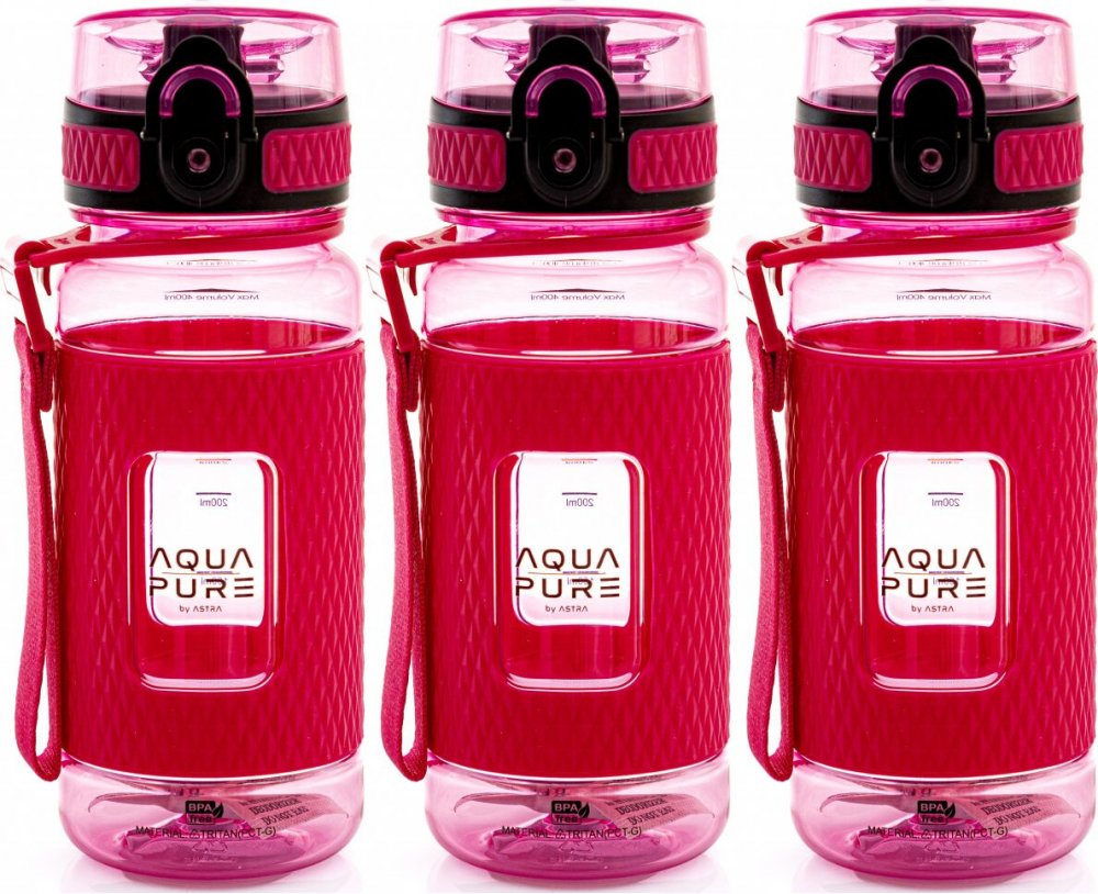 3x Bidon Astra Aqua Pure, tritan, 400ml, neonowy różowy