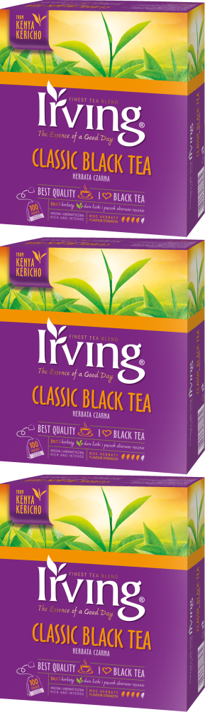 3x Herbata czarna w torebkach Irving, 100 sztuk x 2g