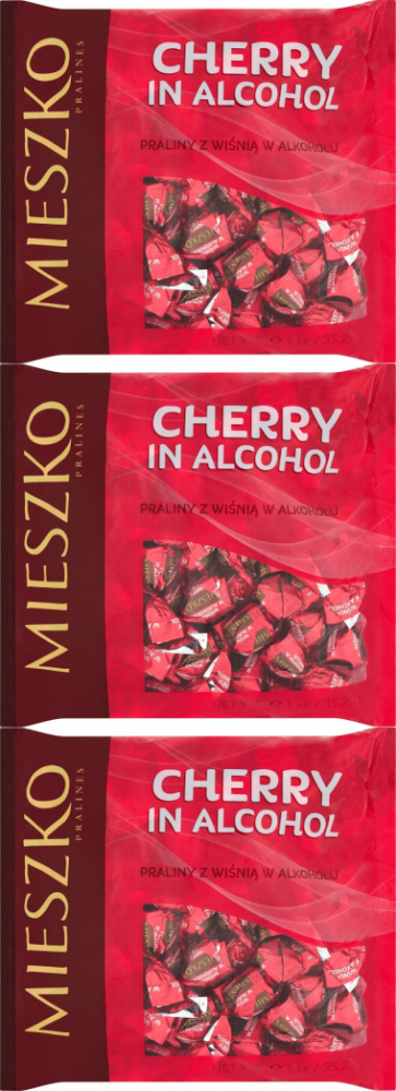 3x Praliny Mieszko Klejnoty Cherry in alcohol, czekoladowy z wiśnią w alkoholu, 1kg