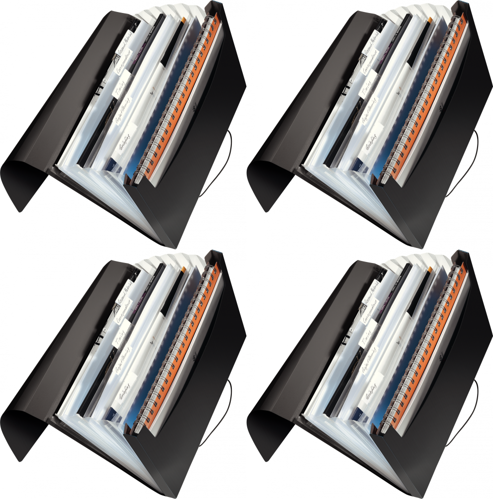 4x Teczka z przegródkami Leitz Solid, A4, 6 przegródek, czarny