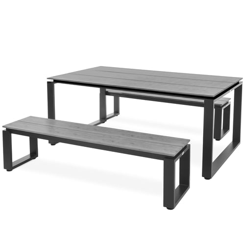 Gartenmöbel-Set TRENTO Tisch + 2 Gartenbänke - Grau