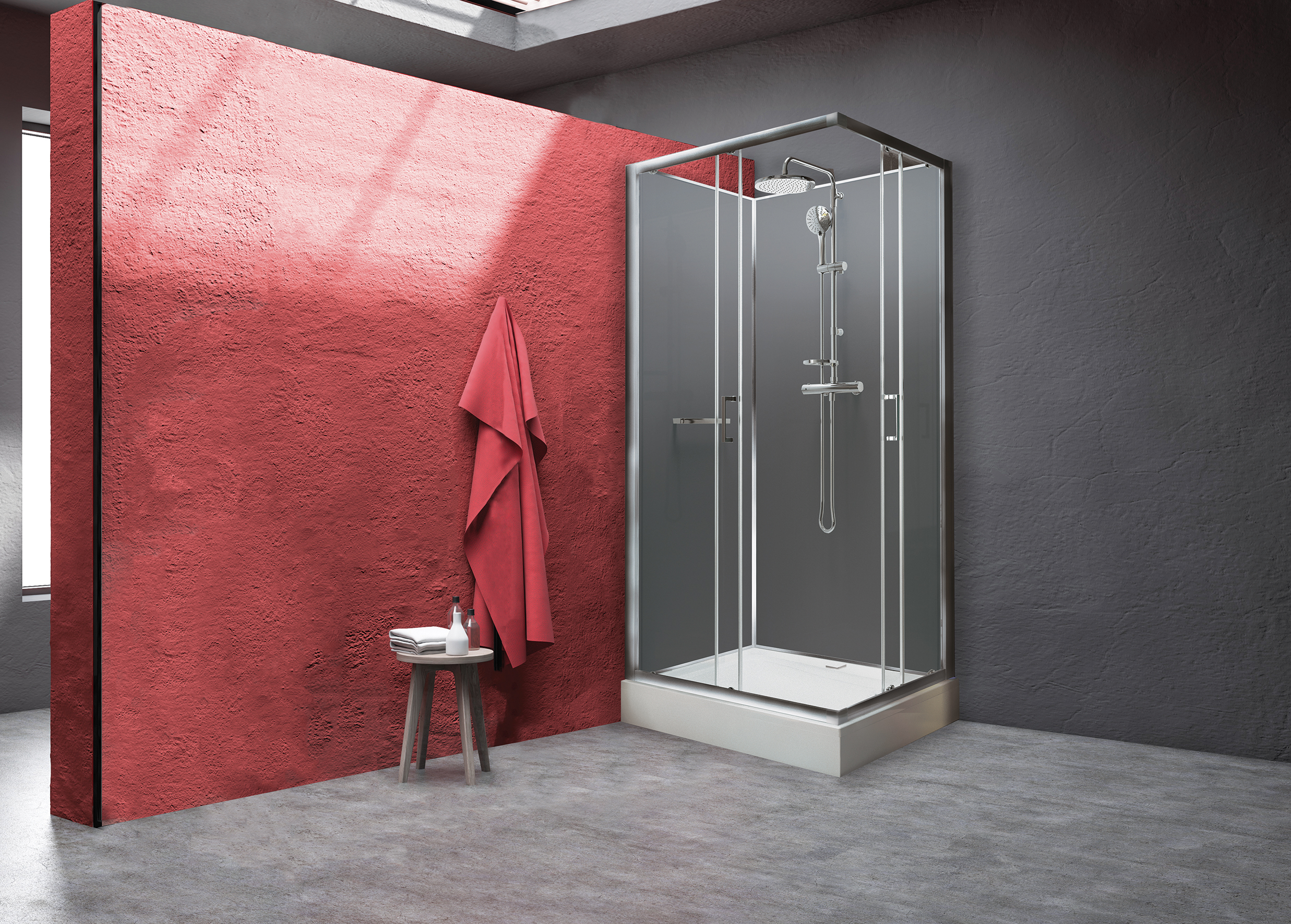 Sanplast Classic II Mineral kabina z brodzikiem i zestawem prysznicowym 80x100 cm prostokątna srebrny połysk/szkło przezroczyste ...