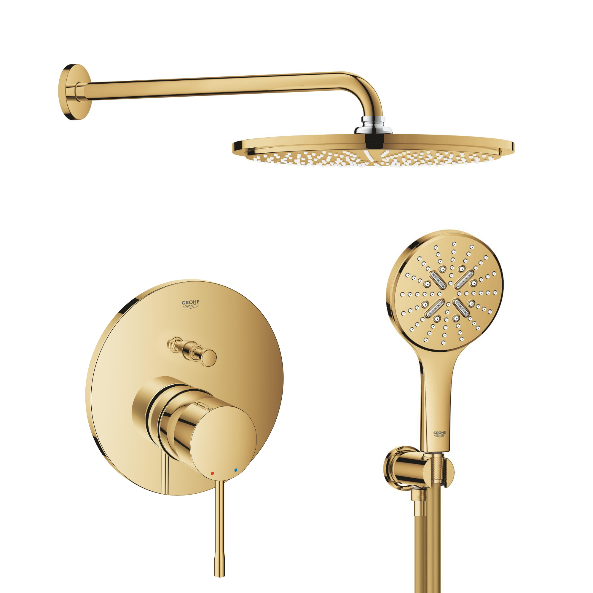 Zestaw Grohe Essence wannowo-prysznicowy podtynkowy z deszczownicą i kompletem natryskowym złoty (24058GL1, 26066GL0, 28362GL1, 26658GL0, ... - 