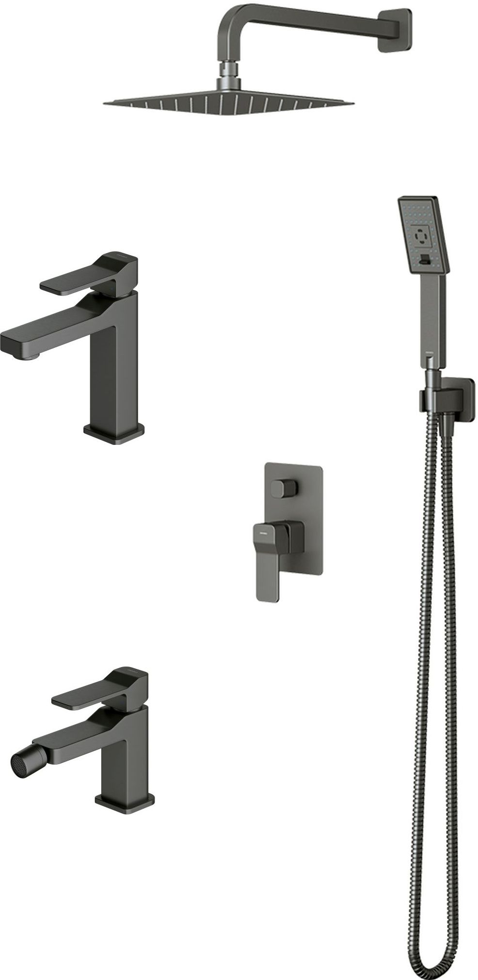 Zestaw Omnires Slide zestaw prysznicowy podtynkowy z deszczownicą, baterią umywalkową i baterią bidetową grafit (SL7710GR, SYSSL12GR, ...