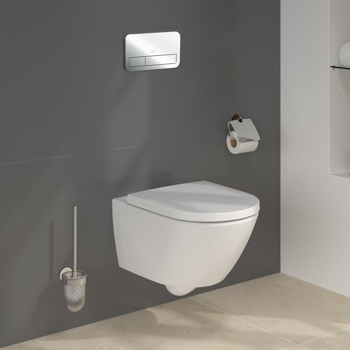 Zestaw Villeroy & Boch Subway 3.0 stelaż podtynkowy miska WC wisząca z deską i przycisk chrom połysk (92242700, 4670TSR1, 92249061) - Wysyłka w 24h
