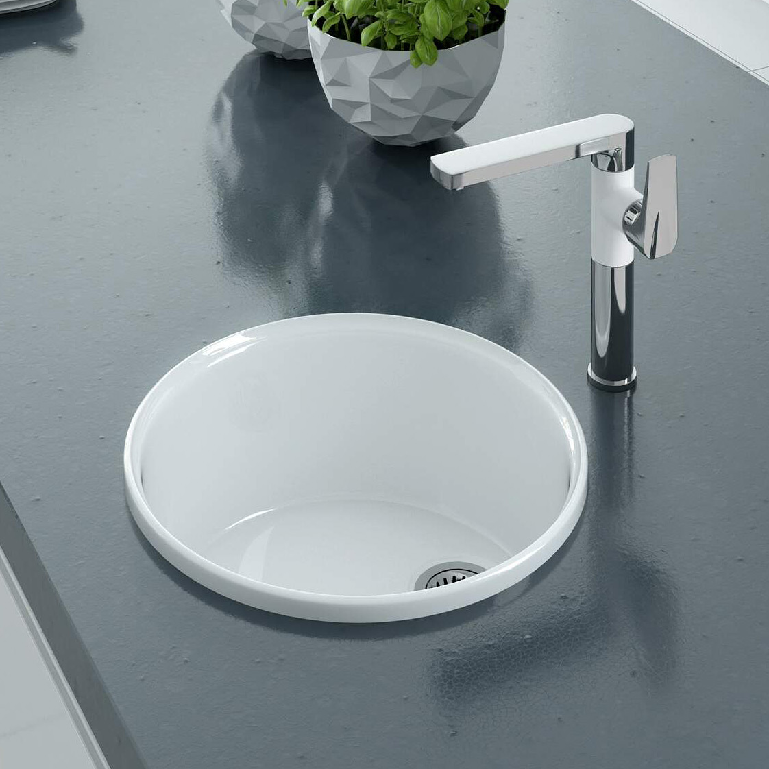 Deante Lusitano zlewozmywak ceramiczny 44,5 cm biały ZCL680N