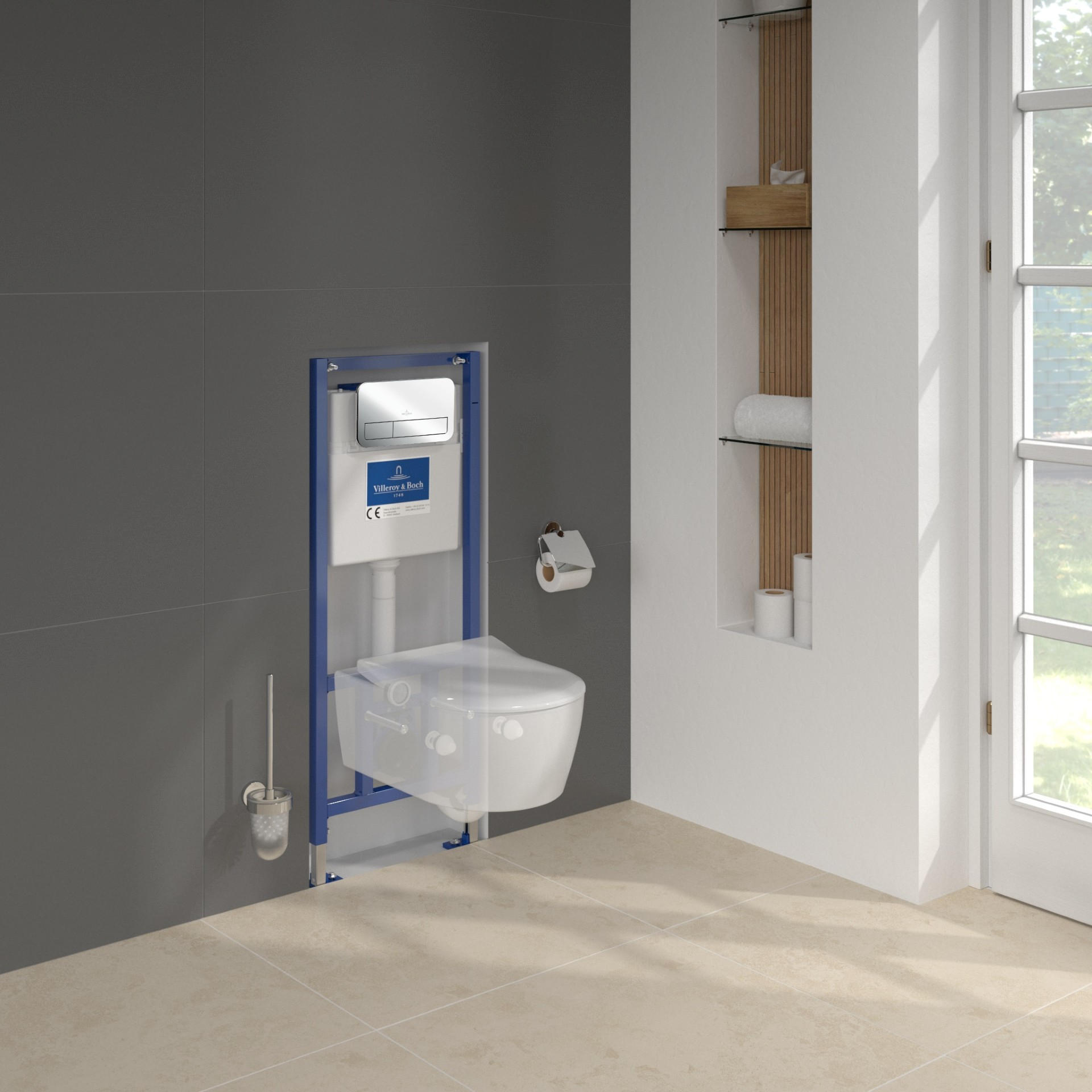 Zestaw Villeroy & Boch Avento miska WC z deską i stelaż z przyciskiem chrom (92099600, 5656R001, 9M87S101, 92249061)