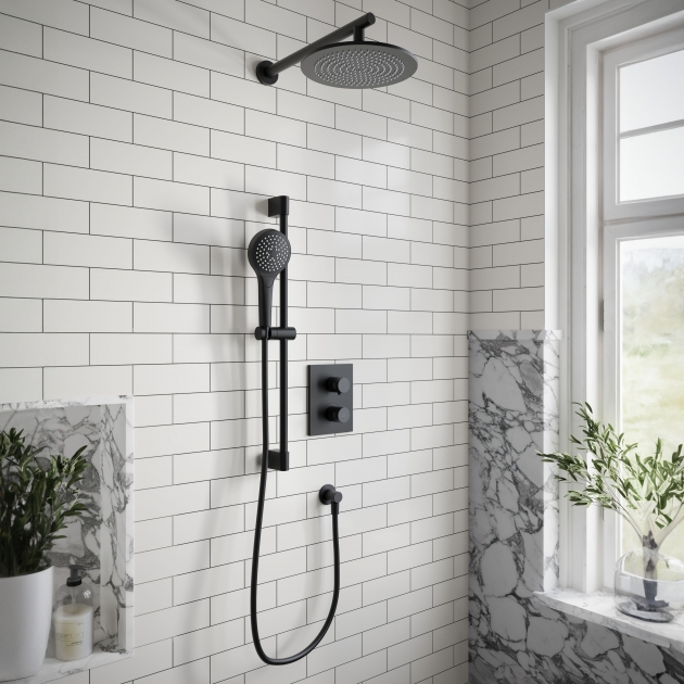 Zestaw Villeroy & Boch Universal Taps & Fittings zestaw prysznicowy podtynkowy termostatyczny z deszczownicą czarny mat (TVD00065100000, ...