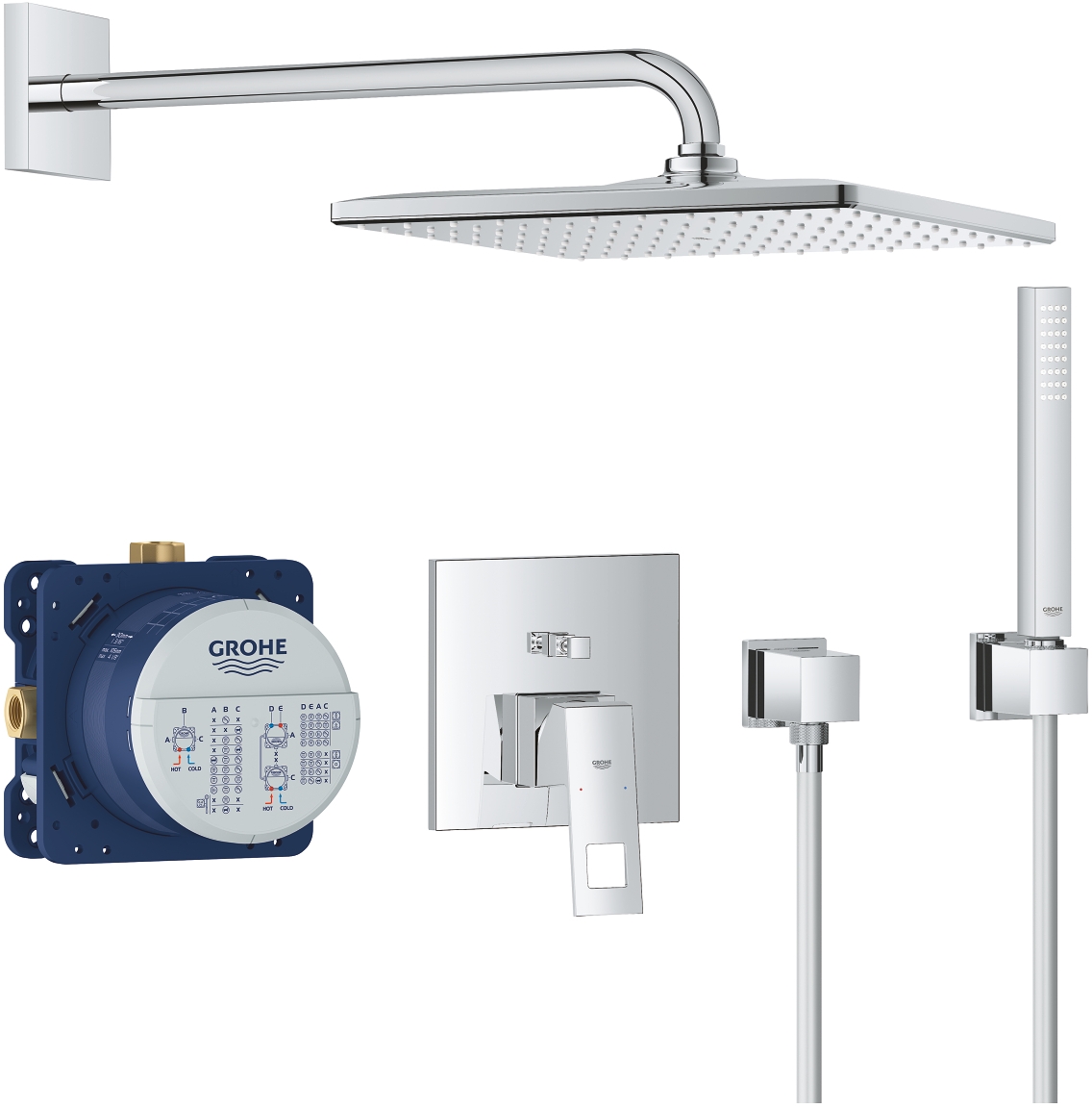 Grohe Eurocube Perfect zestaw prysznicowy podtynkowy z deszczownicą chrom (24062000, 35600000, 26564000, 27702000, 27704000) - Wysyłka w 24h