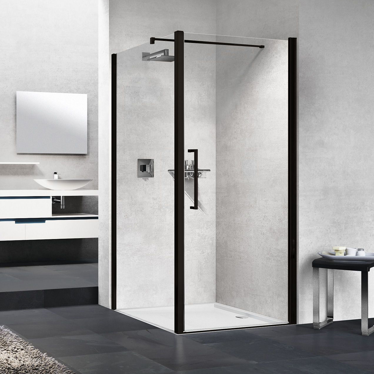 Novellini Young 2.0 F1B ścianka prysznicowa 69 cm boczna czarna/szkło przezroczyste Y2F1B69-1H