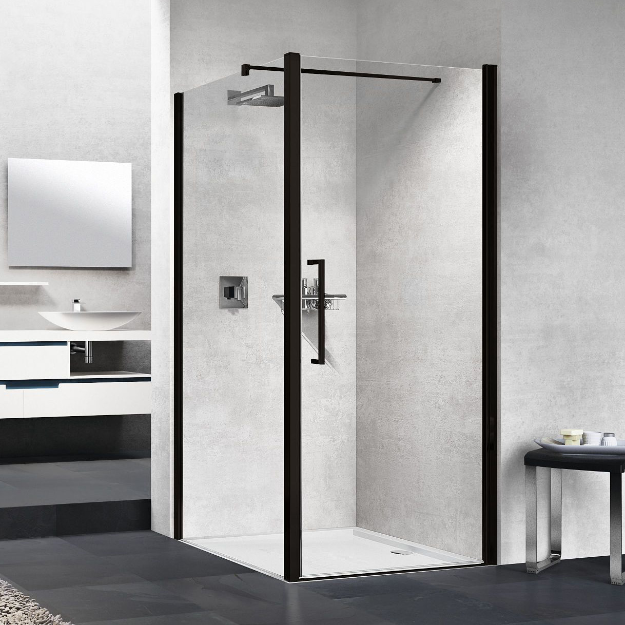 Novellini Young 2.0 F1B ścianka prysznicowa 79 cm boczna czarna/szkło przezroczyste Y2F1B79-1H