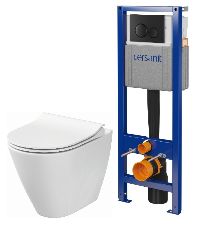 Cersanit City zestaw miska WC z deską wolnoopadającą, stelaż z przyciskiem biały/ czarny mat (S701779, K701104) - Wysyłka w 24h