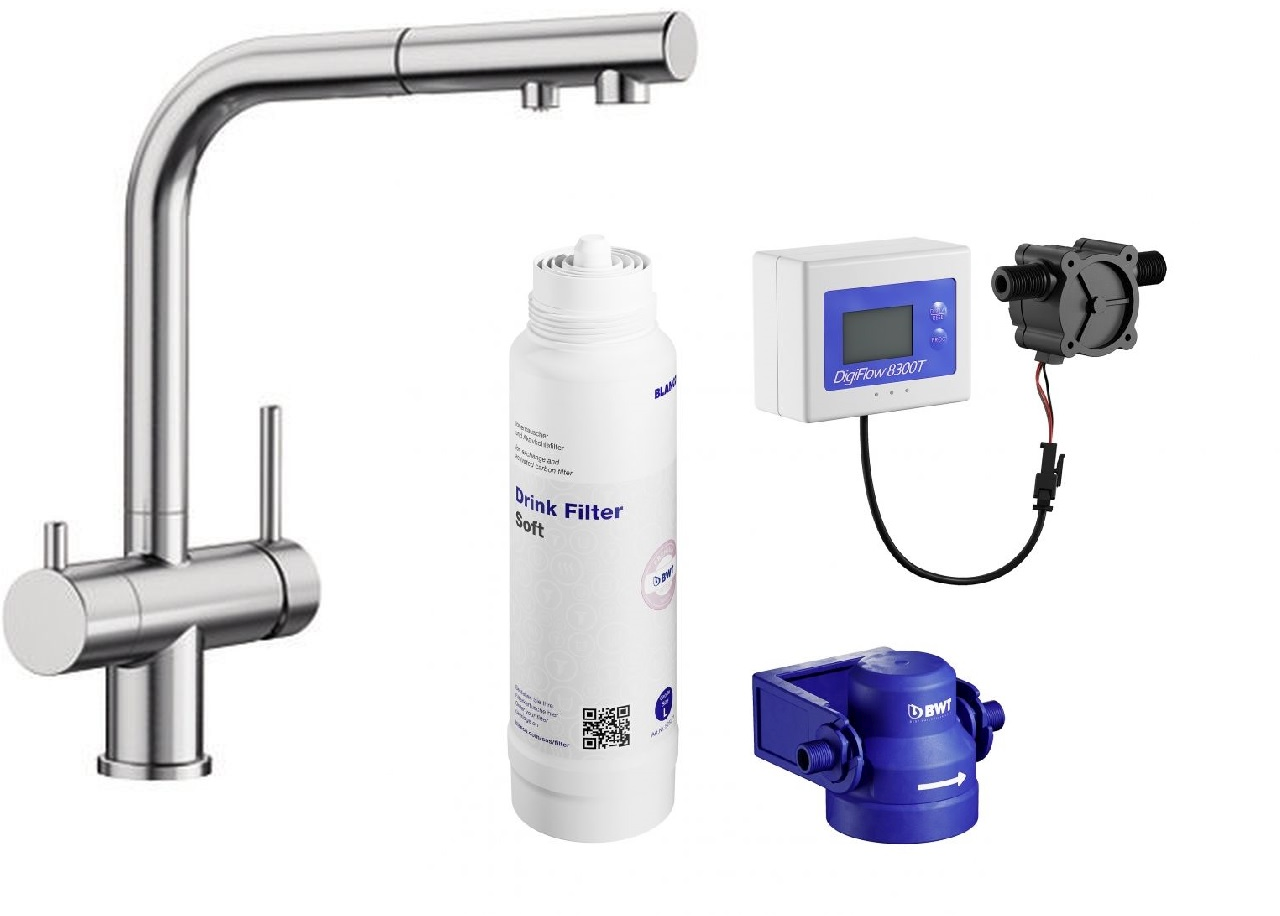 Zestaw Blanco Fontas-S II bateria kuchenna stojąca stal z zestawem filtrującym wodę (525199, 527453) - Wysyłka w 24h