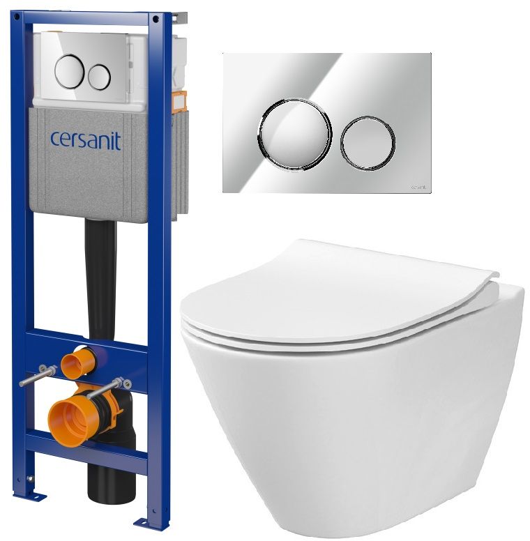 Zestaw Cersanit City miska WC z deską wolnoopadającą i stelaż podtynkowy z przyciskiem spłukującym chrom (K701-104, S701-778) - Wysyłka w 24h