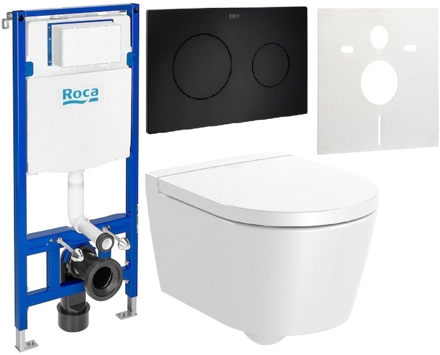 Zestaw Roca Inspira Compacto miska WC wisząca Supraglaze z deską sedesową wolnoopadającą i stelaż podtynkowy Duplo One z przyciskiem ...