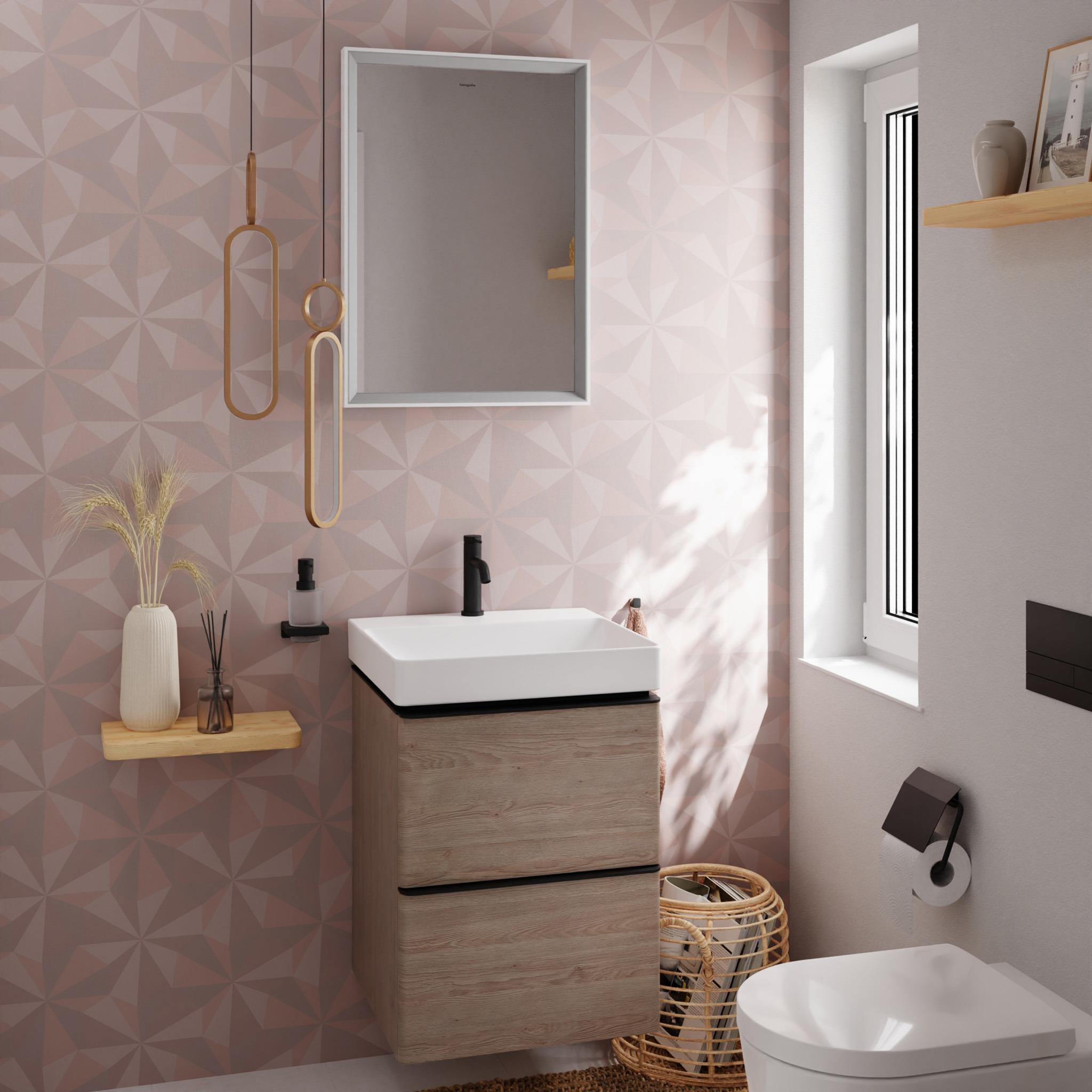 Hansgrohe Xelu Q szafka 48 cm podumywalkowa wisząca naturalny dąb/czarny mat 54021670